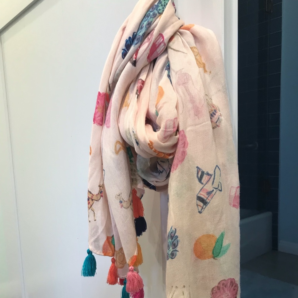 Kate Spade scarf exotic fun print tassels